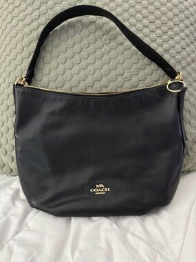 Coach Black Leather Shoulder Hobo with Gold Accents